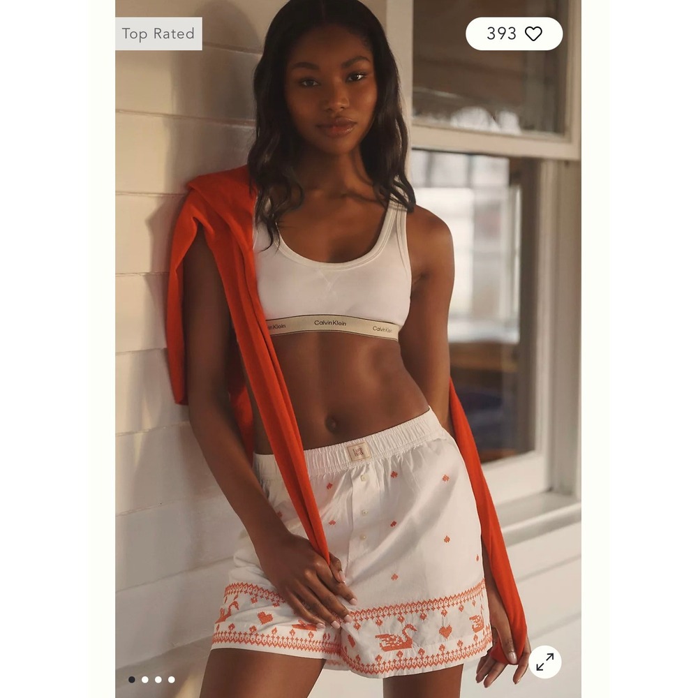 LyreBird for Anthropologie Cross-Stitch Boxer Shorts Large New NWT white red